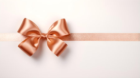 Rose Gold Gift Ribbon with a Bow on a white background. Festive Template for Holidays and Celebrationsの素材