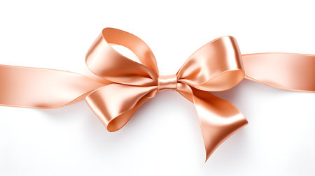 Rose Gold Gift Ribbon with a Bow on a white background. Festive Template for Holidays and Celebrationsの素材