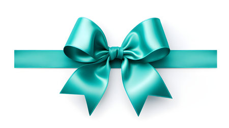 Turquoise Gift Ribbon with a Bow on a white Background. Festive Template for Holidays and Celebrationsの素材