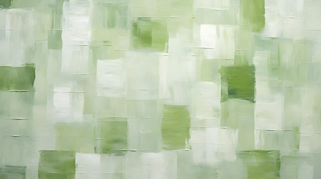 Oil Paint Texture in light green Colors with overlapping Squares and visible Brush Strokes. Artistic backgroundの素材