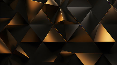 Abstract 3D background of triangular shapes in dark golden colors. Modern wallpaper of geometric patternsの素材