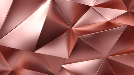 Abstract 3D Background of triangular Shapes in rose gold Colors. Modern wallpaper of geometric patternsの素材