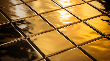 Close up of a glossy floor in dark gold colors reflecting the daylightの素材