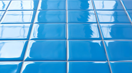 Close up of a glossy floor in blue colors reflecting the daylightの素材