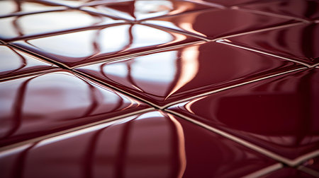 Close up of a glossy floor in burgundy colors reflecting the daylightの素材