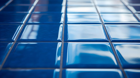 Close up of a glossy floor in blue colors reflecting the daylightの素材