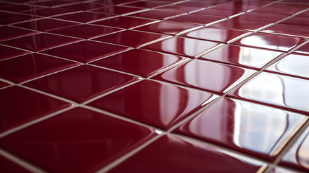 Close up of a glossy floor in burgundy colors reflecting the daylightの素材