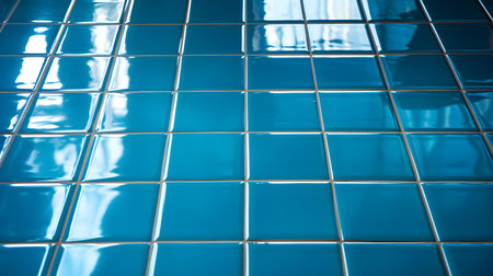Close up of a glossy floor in blue colors reflecting the daylightの素材