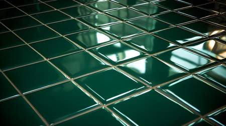 Close up of a glossy floor in dark green colors reflecting the daylightの素材