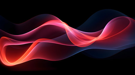 Soft neon waves in blush colors on a dark background. Futuristic wallpapersの素材