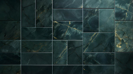 Pattern of marble tiles in dark green colors. Top viewの素材