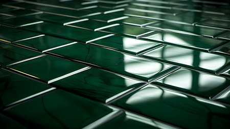 Close up of a glossy floor in dark green colors reflecting the daylightの素材
