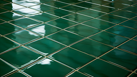 Close up of a glossy floor in emerald colors reflecting the daylightの素材
