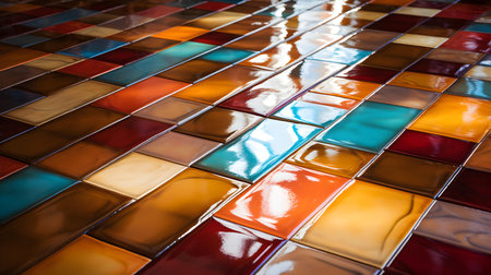Close up of a glossy floor in multicolor colors reflecting the daylightの素材