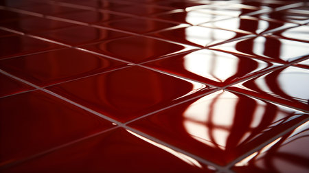 Close up of a glossy floor in dark red colors reflecting the daylightの素材
