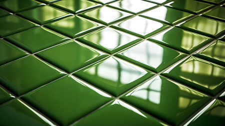 Close up of a glossy floor in green colors reflecting the daylightの素材