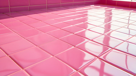 Close up of a glossy floor in pink colors reflecting the daylightの素材