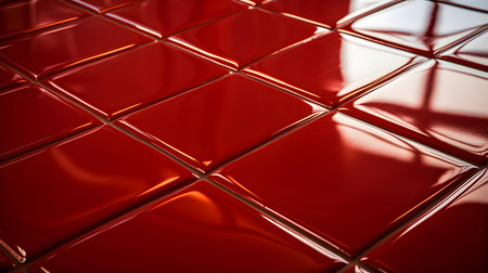 Close up of a glossy floor in red colors reflecting the daylightの素材