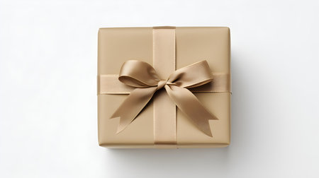Khaki Gift Box in front of a light background with copy space. Festive Template for Holidays and Celebrationsの素材