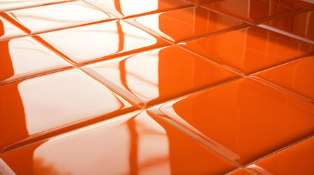 Close up of a glossy floor in orange colors reflecting the daylightの素材