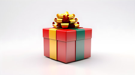 Multicolor gift box in front of a light background with copy space. Festive Template for Holidays and Celebrationsの素材