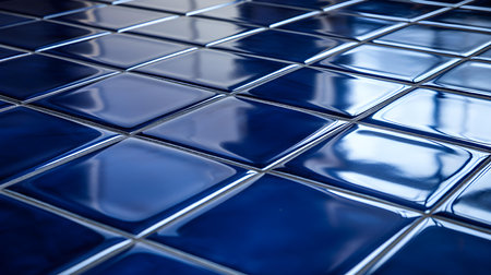 Close up of a glossy floor in navy blue colors reflecting the daylightの素材
