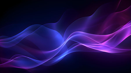 Soft neon waves in purple colors on a dark background. Futuristic wallpapersの素材