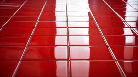 Close up of a glossy floor in red colors reflecting the daylightの素材