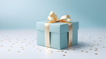 Sky Blue Gift Box in front of a light background with copy space. Festive Template for Holidays and Celebrationsの素材