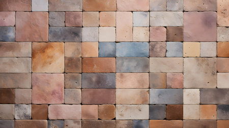 Pattern of Travertine Tiles in multiple Colors. Top viewの素材