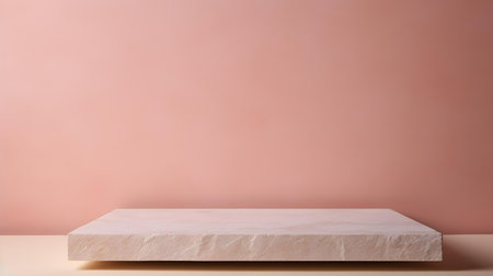 Square Stone Podium in front of a blush Studio Background. White Pedestal for Product Presentationの素材