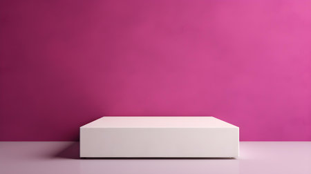 Square Stone Podium in front of a magenta Studio Background. White Pedestal for Product Presentationの素材