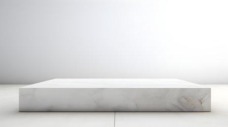 Square Stone Podium in front of a white Studio Background. White Pedestal for Product Presentationの素材