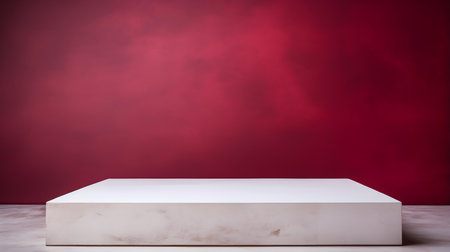 Square Stone Podium in front of a ruby Studio Background. White Pedestal for Product Presentationの素材