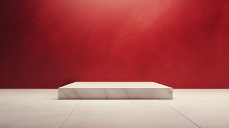 Square Stone Podium in front of a ruby Studio Background. White Pedestal for Product Presentationの素材