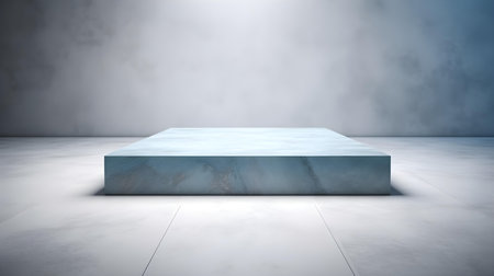 Luxury Studio Background for Product Presentation. Light Marble Showroom with a square blue podiumの素材