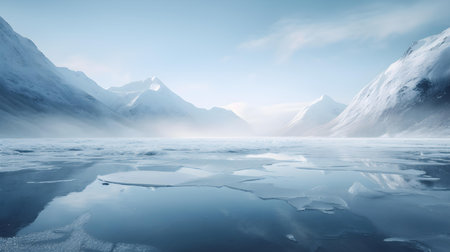 Close up of a frozen lake in the mountains. Beautiful natural backgroundの素材