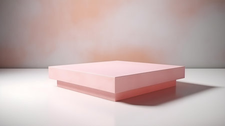 Luxury Studio Background for Product Presentation. Light marble showroom with a square light pink podiumの素材