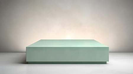 Luxury Studio Background for Product Presentation. Light marble showroom with a square light green podiumの素材