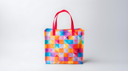Multicolor shopping bag on a white background with copy space. Template for sales and auctionsの素材