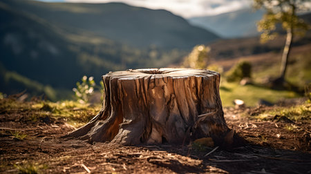 Close up of a tree stump in the mountains. Beautiful natural backgroundの素材