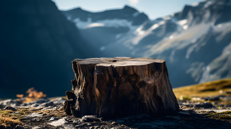 Close up of a tree stump in the mountains. Beautiful natural backgroundの素材