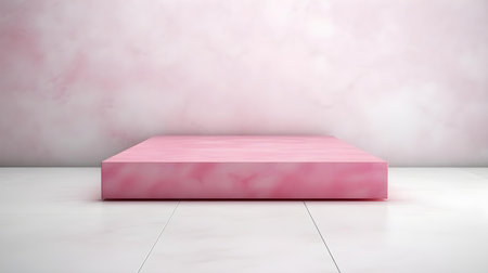Luxury Studio Background for Product Presentation. Light marble showroom with a square pink podiumの素材
