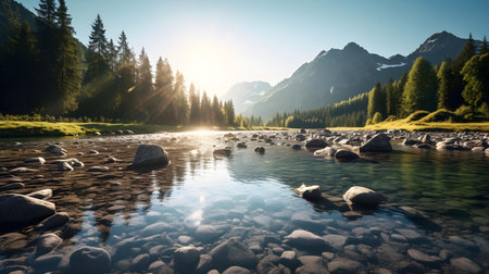Close up of a lake in the mountains. Beautiful natural backgroundの素材