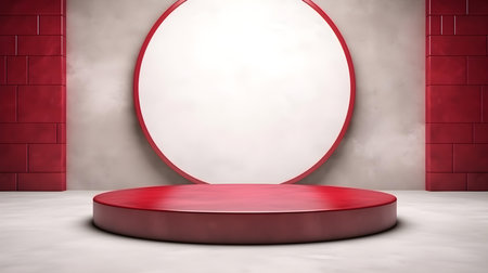Luxury Studio Background for Product Presentation. Light Marble Showroom with a round ruby podiumの素材