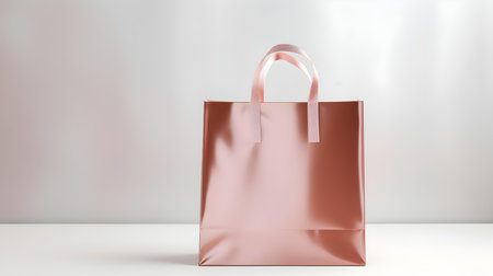 Rose Gold Shopping Bag on a white background with copy space. Template for sales and auctionsの素材