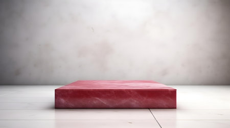 Luxury Studio Background for Product Presentation. Light Marble Showroom with a square ruby podiumの素材