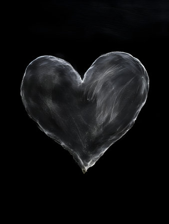 Chalk Drawing of a Heart in anthracite Colors. Black Background with Copy Spaceの素材