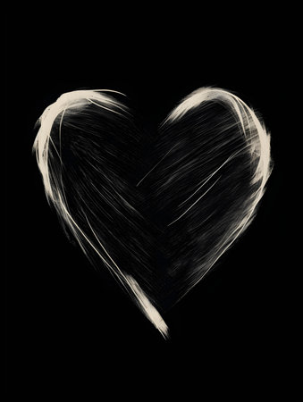 Chalk Drawing of a Heart in beige Colors. Black Background with Copy Spaceの素材