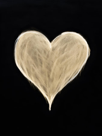 Chalk Drawing of a Heart in beige Colors. Black Background with Copy Spaceの素材